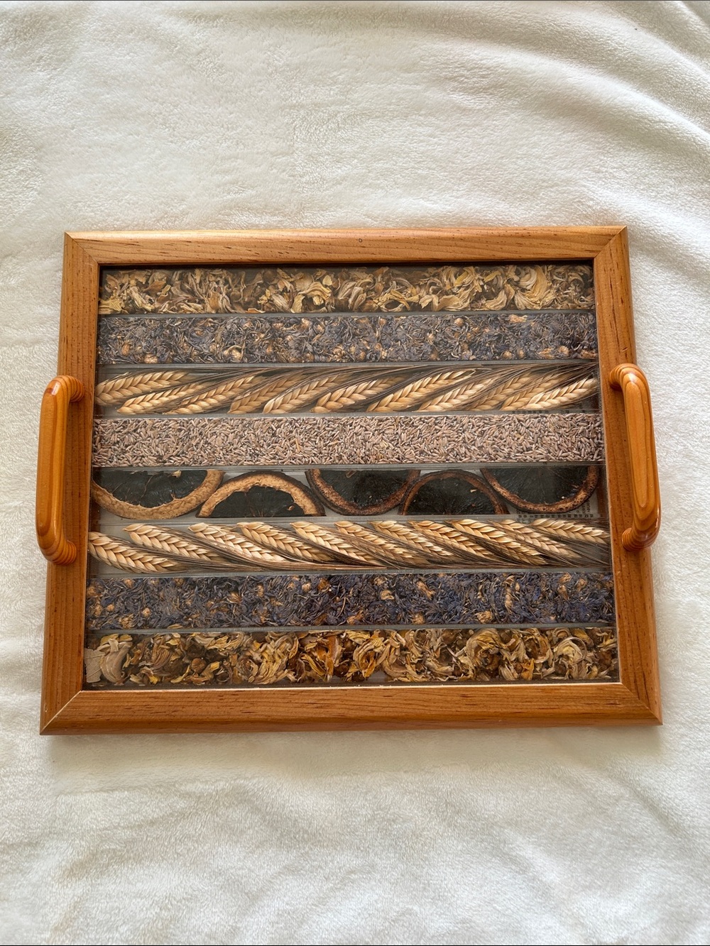 Decorative Wooden Serving Tray with Neutral Patterned Inlay